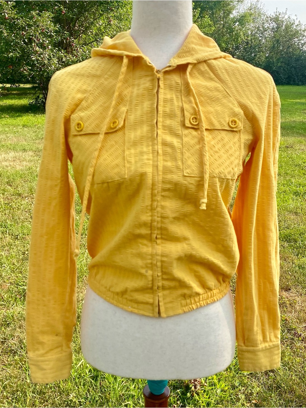 Vintage 70’s Tomboy of California Yellow Cropped Hooded Jacket Size Small